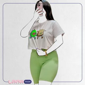 ست کراپ و شرتک پنبه سوپر لاکرا با طرح اووکادو