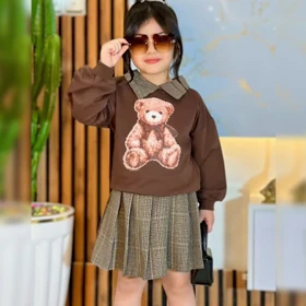 بلوز دامن دخترانه طرح تدی رنج3،4سال