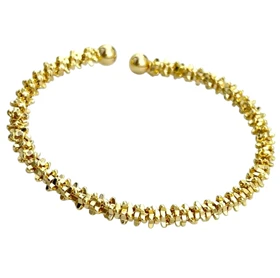 دستبند زنانه بنگل مدل گلدیول طرح بافت خاویاری طلایی