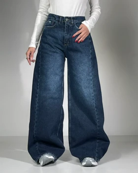 شلوار شافل پایین ریش آبی تیره کد 1000195