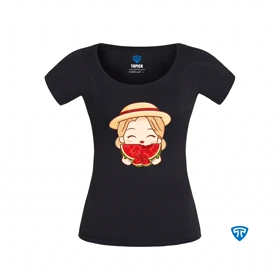 تیشرت ضدتعریق زنانه مشکی طرح دختر بچه کلاه کرمی