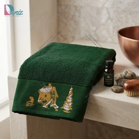 حوله دستی طرح کلبه رنگ یشمی