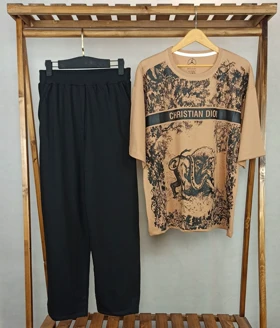 ست تیشرت شلوار (ME-12- 1257/1) (قهوه ای)