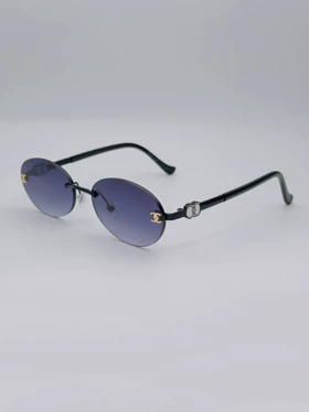 عینک آفتابی زنانه بیضی ترند شنل CAHNELمدلSG-0025-Oval Rimless Glasses (مشکی عدسی آبی)