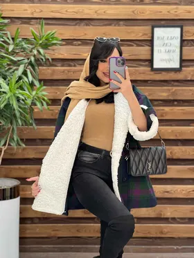 پالتو چهارخونه یقه خز