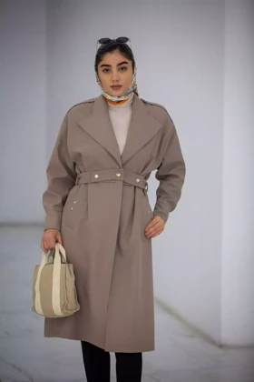 مانتو بارانی بلند پاگون دار (کرم)