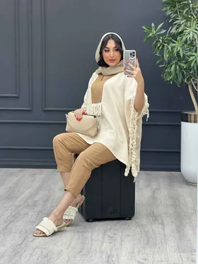ست مانتو و شلوار لینن پانچ بغل ریش