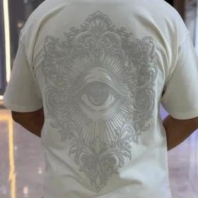 تیشرت یقه گرد چاپی پفکی برجسته چشم پولیزی سفید 171