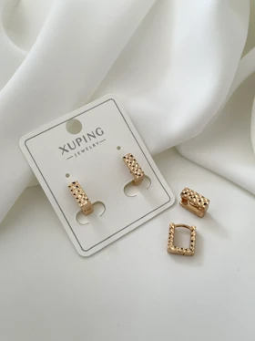 گوشواره مربع ریز تراشدار ژوپینگ