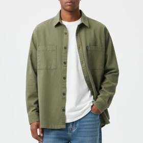 پیراهن کتان مردانه دوجیب، سبز باکسی، گرم دار استایل شیک 1404