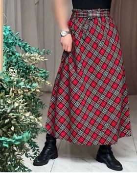 دامن چهارخونه پشمی قد 90 کد 50138