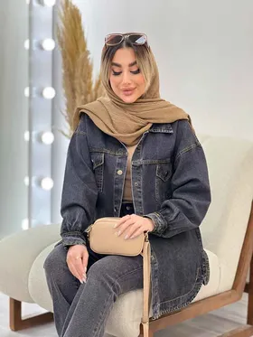 مانتو جین برش‌دار دو جیب پاکتی