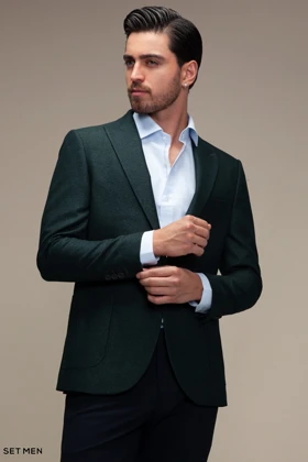 کت تک مردانه یقه بلیزر تک دکمه دوچاک