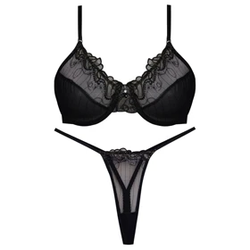 ست شورت و سوتین زنانه فیتن مدل فنردار گیپور طرح دار مشکی کد 4952-7