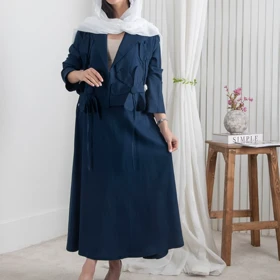 کراپ کت و دامن لینن گل‌دار CHIDA (سورمه ای)