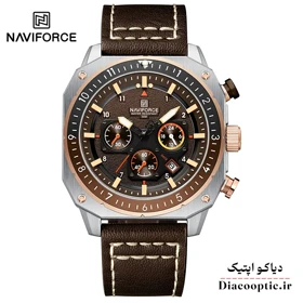 ساعت مچی مردانه سه موتور برند نیوی فورس چرمی مدل NAVIFORCE 8057 بند چرم