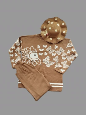 ست بلوز و شلوار بافت گل و پروانه زنانه کد 4030123