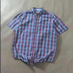 🧡 SIZE XL-L پیراهن نخی چهارخونه کلاسیک مردانه آستین کوتاه اورجینال برند J.C.LANYON استرالیا