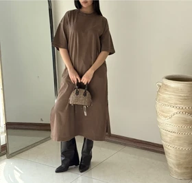 تیشرت پیراهنی ساده قهوه ای هیمه استایلیش