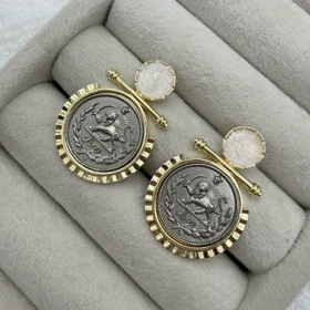 گوشواره طرح سکه دو ریالی قدیمی گرد