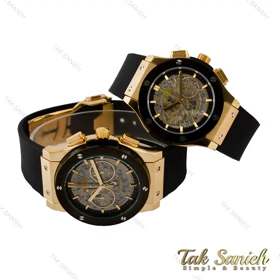ساعت هابلوت ست سه موتوره طلایی مشکی صفحه اسکلتون Hublot-4433-S