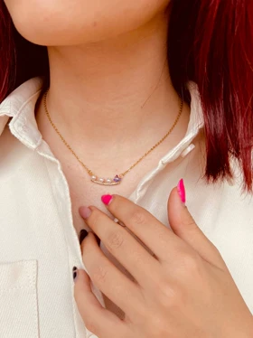 گردنبند مروارید گل بنفش استیل