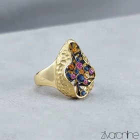 انگشتر زنانه کلیو طلایی نگین رنگی 30103