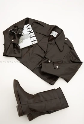 بایکر کوتاه چرم آستر دارکد1004319