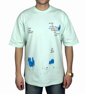 تیشرت آستین کوتاه مردانه سبز پاستلی طرح دار گرافیکی