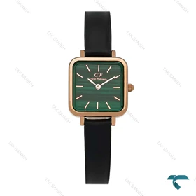 ساعت DW زنانه مربعی رزگلد بند چرم صفحه سبز طرح دار DW-8024-L