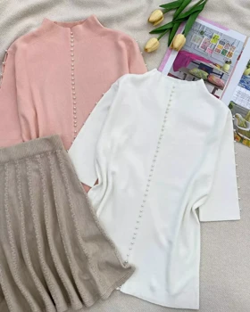 بلوز بافت استین سه ربع مروارید کد 5399