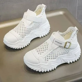 کتانی لژ مخفی لژدار زنانه رویه تنفسی تمام سفید Women’s Hidden Platform Breathable All White Sneakers