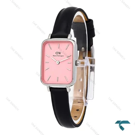 ساعت زنانه DW مستطیلی سیلور بندچرم صفحه صورتی DW-7119-L