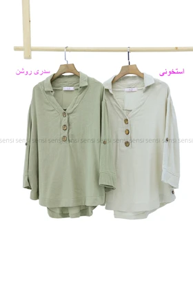 شومیز لینن حصیری جلو بسته