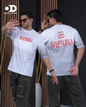 تیشرت بالانسیاگا پیستوله ای سفید پشت چاپ پارچه ترک با تضمین کیفیت 1 ساله
