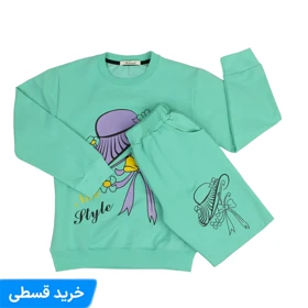 ست دخترانه دورس و شلوار | ست دخترانه 2 تکه بلوز شلوار (فیروزه ای)