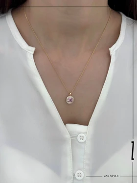 گردنبند نگین صورتی مربعی