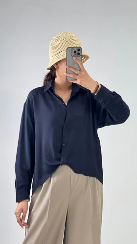 شومیز جولو گره مودال  کد : 500635 (سرمه اى)
