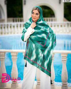 شال آبرنگی نخی منگوله‌دار