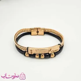 دستبند مردانه چرم و استیل کارتیه دولاین