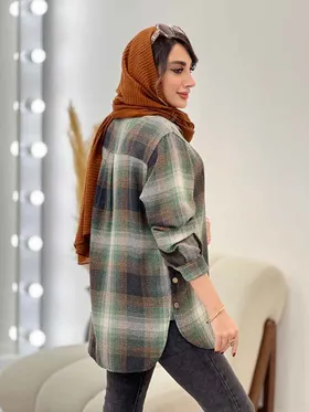 مانتو چهارخونه بغل سه دکمه مهرسا