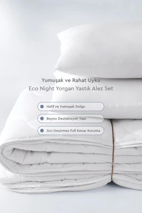 ست لحاف، بالش و محافظ تشک دو نفره Yataş مدل Eco Night - سفید