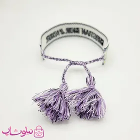 دستبند دخترانه پارچه ای کریستین دیور نگین‌دار بنفش و سفید