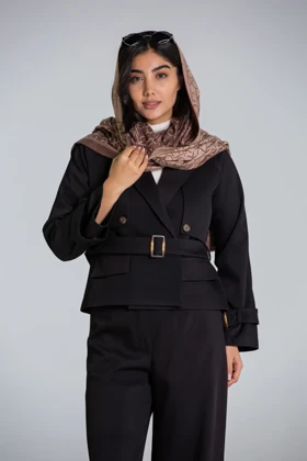 بارانی کراپ کجراه دو ژیله (مشکی)