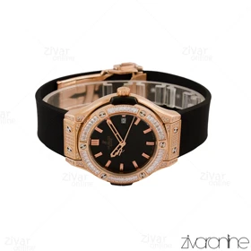 ساعت هابلوت زنانه کلاسیک فیوژن رزگلد فول نگین 105131