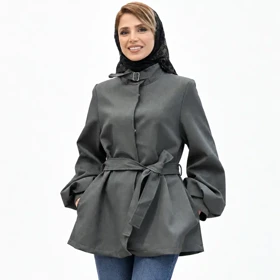 بارانی کوتاه کمربندی زنانه مدل آدرین (یشمی)