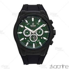 ساعت داتیس مردانه سه موتوره بند رابر مشکی صفحه سبز 106920