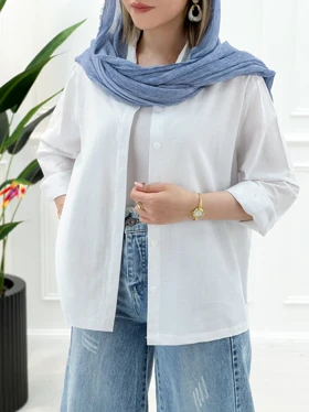 شومیز آستین بلند دکمه دار یاسمین (سفید)