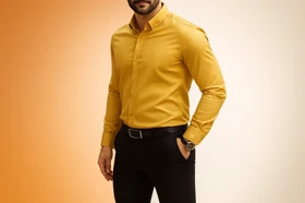 پیراهن ساتن خردلی مردانه