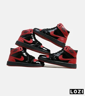 کفش کتانی مردانه و زنانه ساق‌دار مشکی قرمز ورنی NIKE jordan 1
